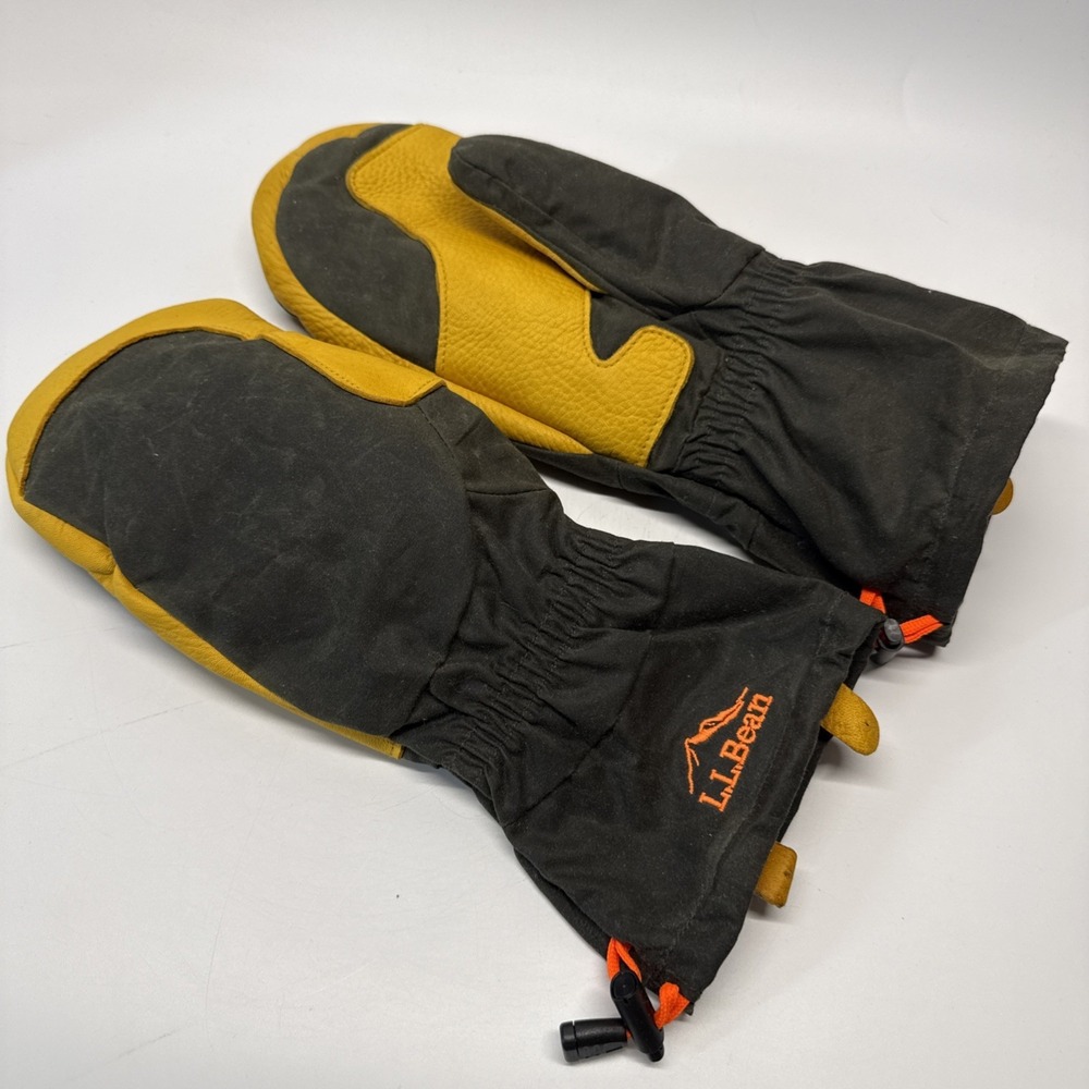 LL Bean Wax Cotton Chopper Mittens Men Medium Wool Liner Deerskin Palm 513811